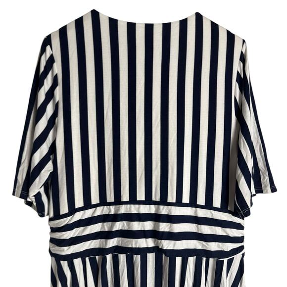 Boden Ponte Panelled French Navy Ivory Striped V-Neck Short Sleeve Tea Dress 20 - Picture 10 of 13